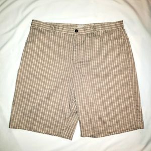 Adidas‎ Tan Plaid Polyester Elastine Blend Flat Front Shorts Mens Size 38